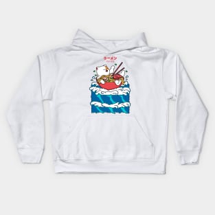 Cat and Ramen in the Wave Kids Hoodie